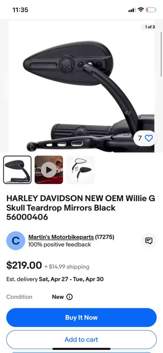 Harley Davidson Willie G Skull Collection Teardrop Mirrors - Neptune, New Jersey - FleaMarketBay