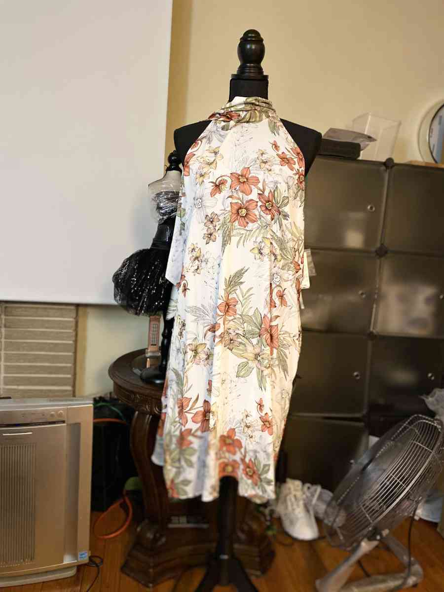 Worthington Sleeveless Summer Ivory Floral Polyester Dress S - Chicago Heights, Illinois - FleaMarketBay