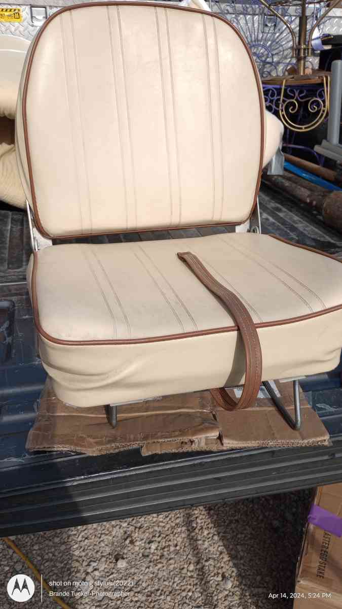 Vintage Tan and Dark Brown Bass Fishing Boat Seat - Greenville, Texas - FleaMarketBay