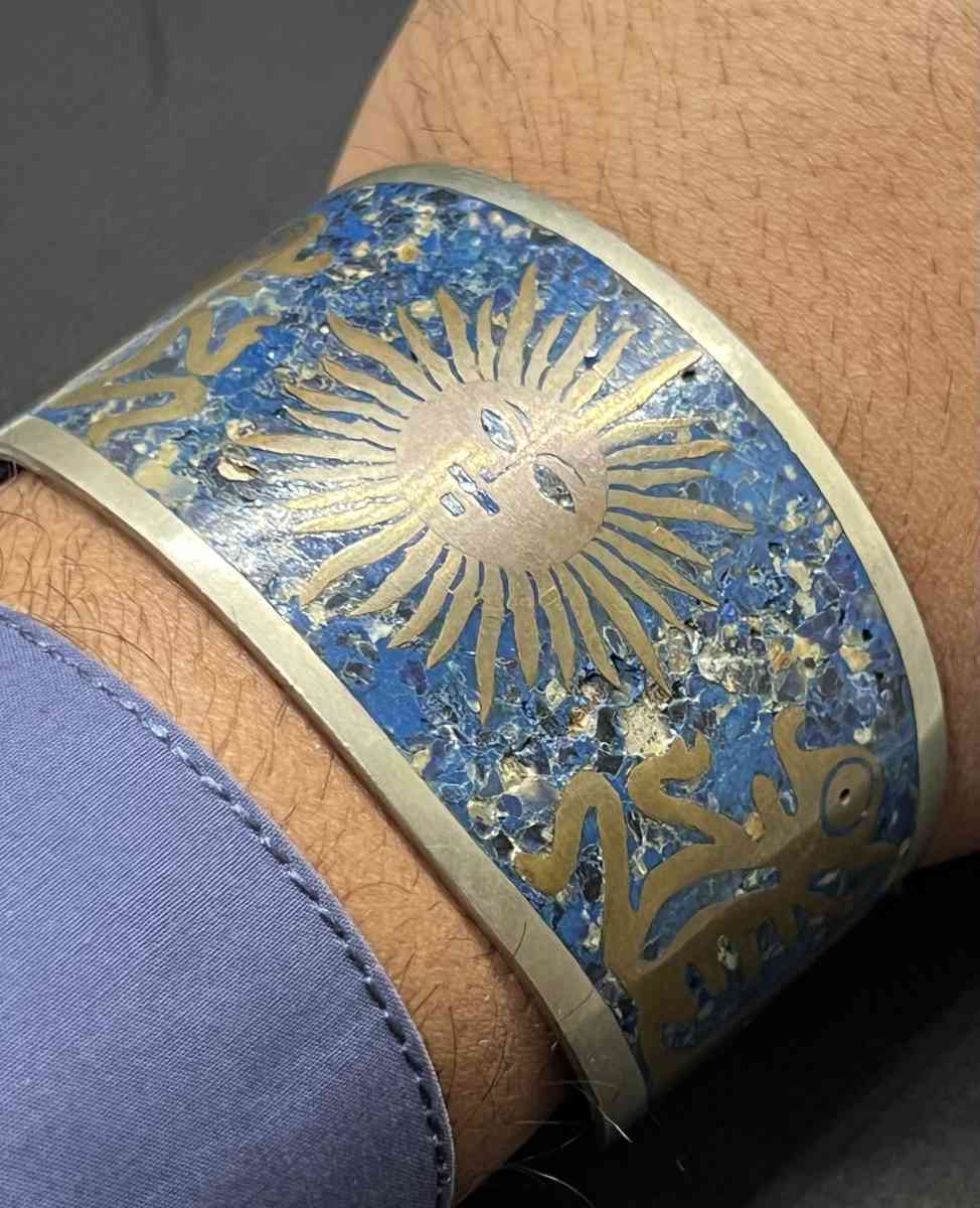 Beautiful Old Vintage Mixed Sliver Blue Painted Bangle - Houston, Texas - FleaMarketBay