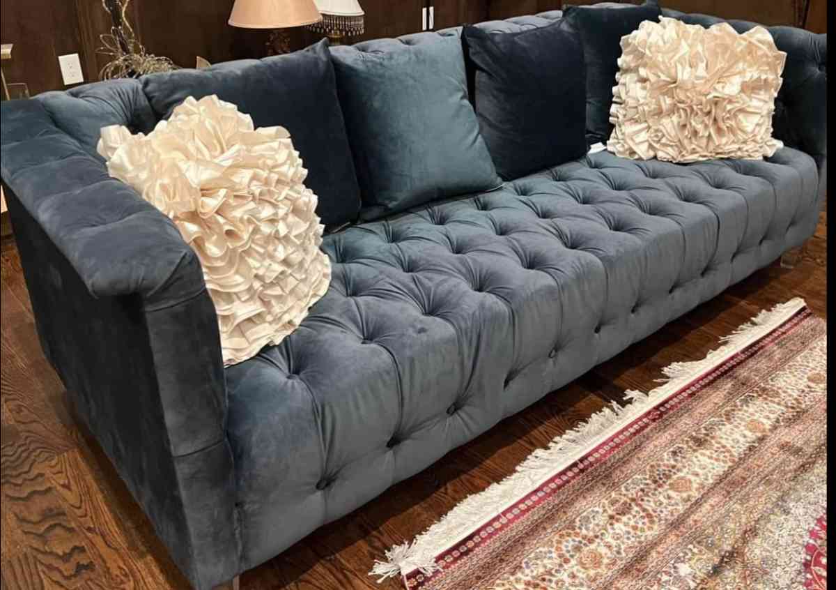 Vertical Navy Velvet Sofa - Flower Mound, Texas