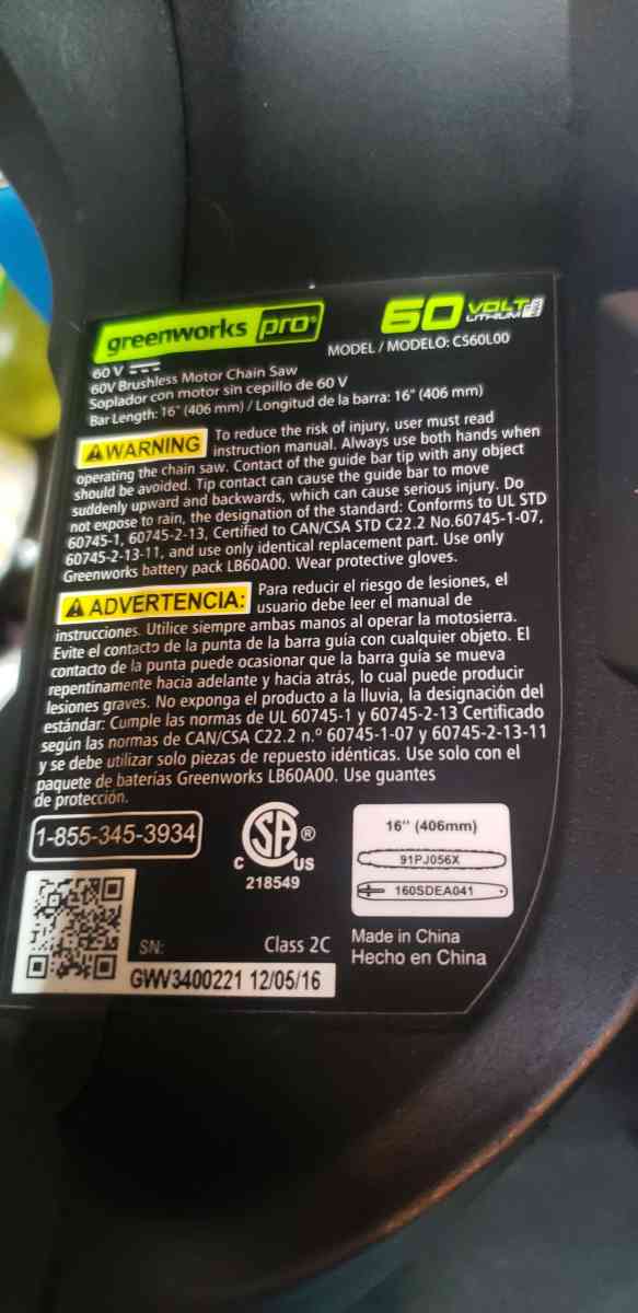 Green works Pro 60V Brushless Motor Chain Saw - Fort Mill, South Carolina - FleaMarketBay