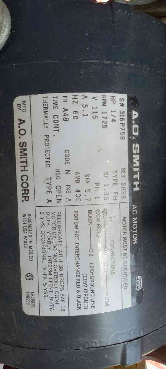 A  O  SMITH ELECTRIC MOTOR