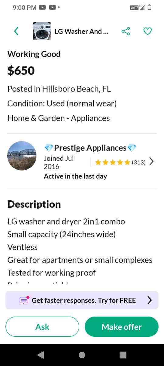 LG all in one smart washer and dryer machine - Seattle, Washington - FleaMarketBay