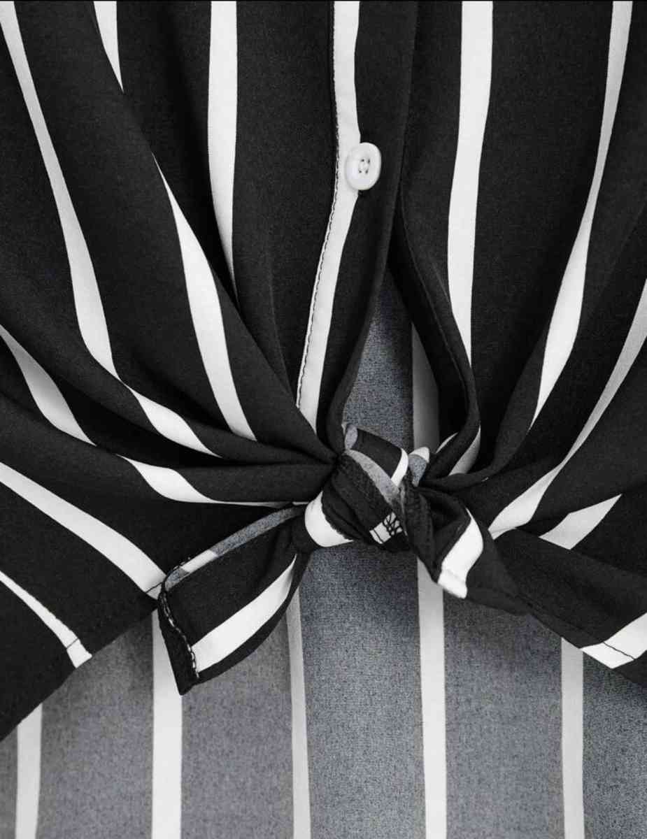 black and white Striped Print Batwing Sleeve Shirt - Jamaica, New York - FleaMarketBay