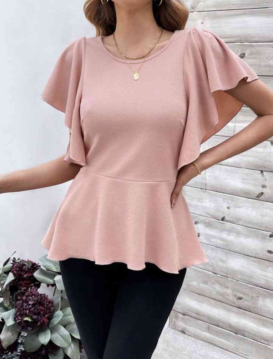 Clasi Womens Butterfly Sleeve Ruffle Hem T Shirt - Jamaica, New York - FleaMarketBay