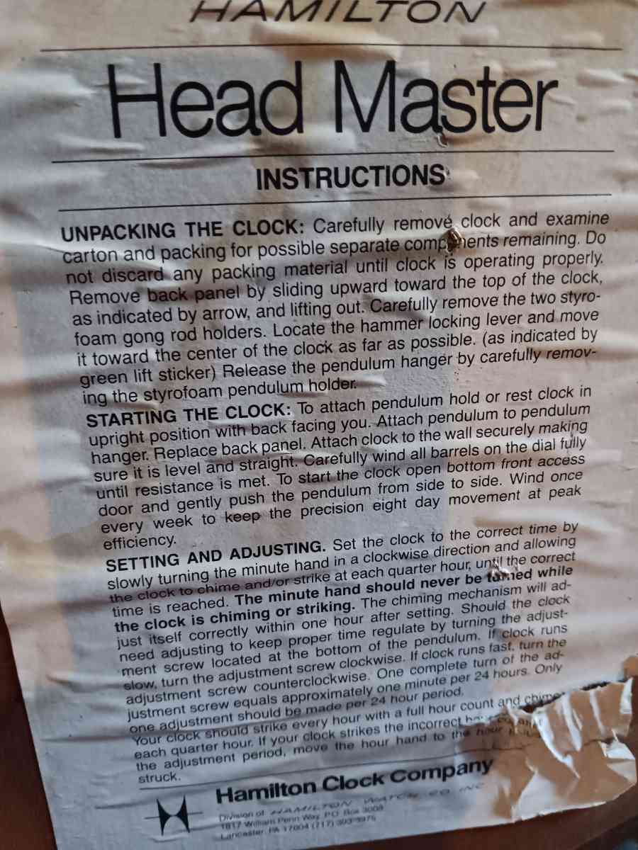 Antique Hamilton Wall Clock - Dayton, Ohio - FleaMarketBay