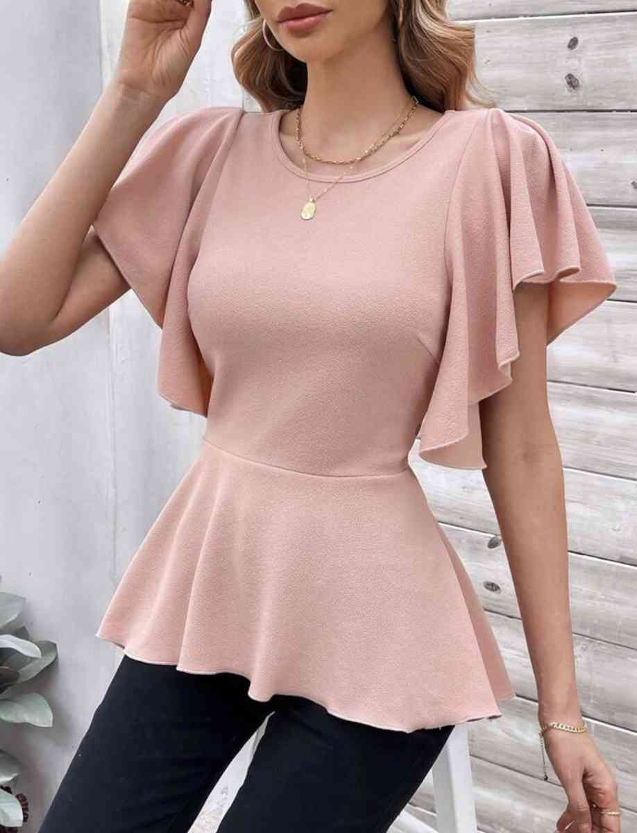 Clasi Womens Butterfly Sleeve Ruffle Hem T Shirt - Jamaica, New York - FleaMarketBay