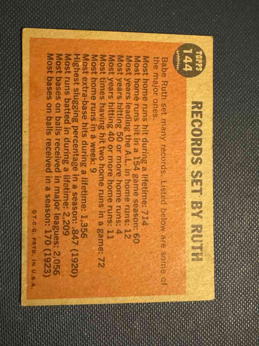 Topps 144 Records set by Ruth baseball card - Portland, Texas - FleaMarketBay