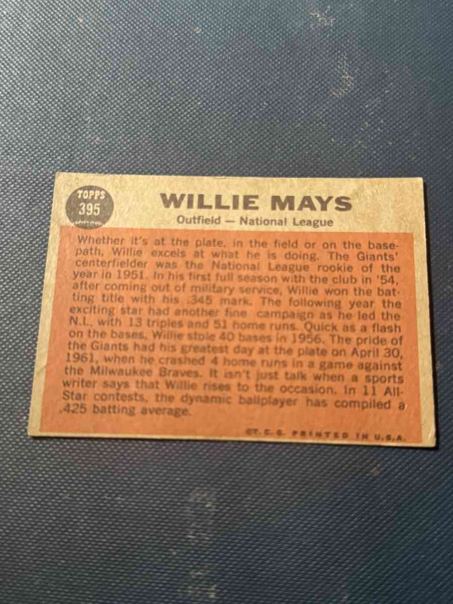 Willie Mays Baseball Card Topps 395 - Portland, Texas - FleaMarketBay
