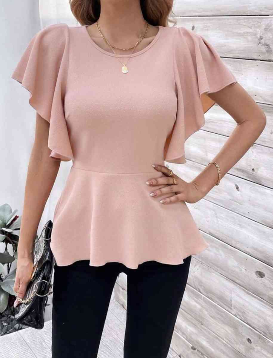 Clasi Womens Butterfly Sleeve Ruffle Hem T Shirt - Jamaica, New York - FleaMarketBay