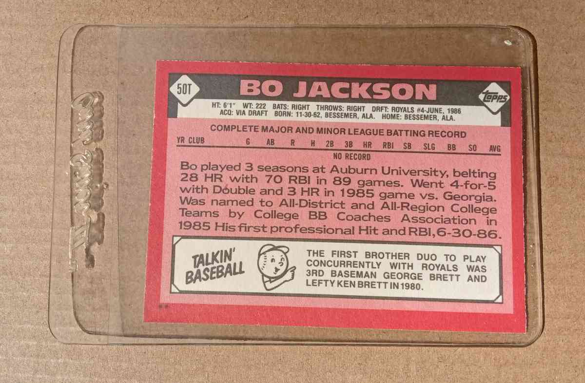 1986 TOPPS TRADED 50T BO JACKSON ROOKIE KANSAS CITY ROYALS - Aberdeen, North Carolina - FleaMarketBay