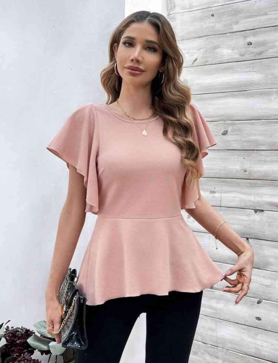 Clasi Womens Butterfly Sleeve Ruffle Hem T Shirt - Jamaica, New York - FleaMarketBay