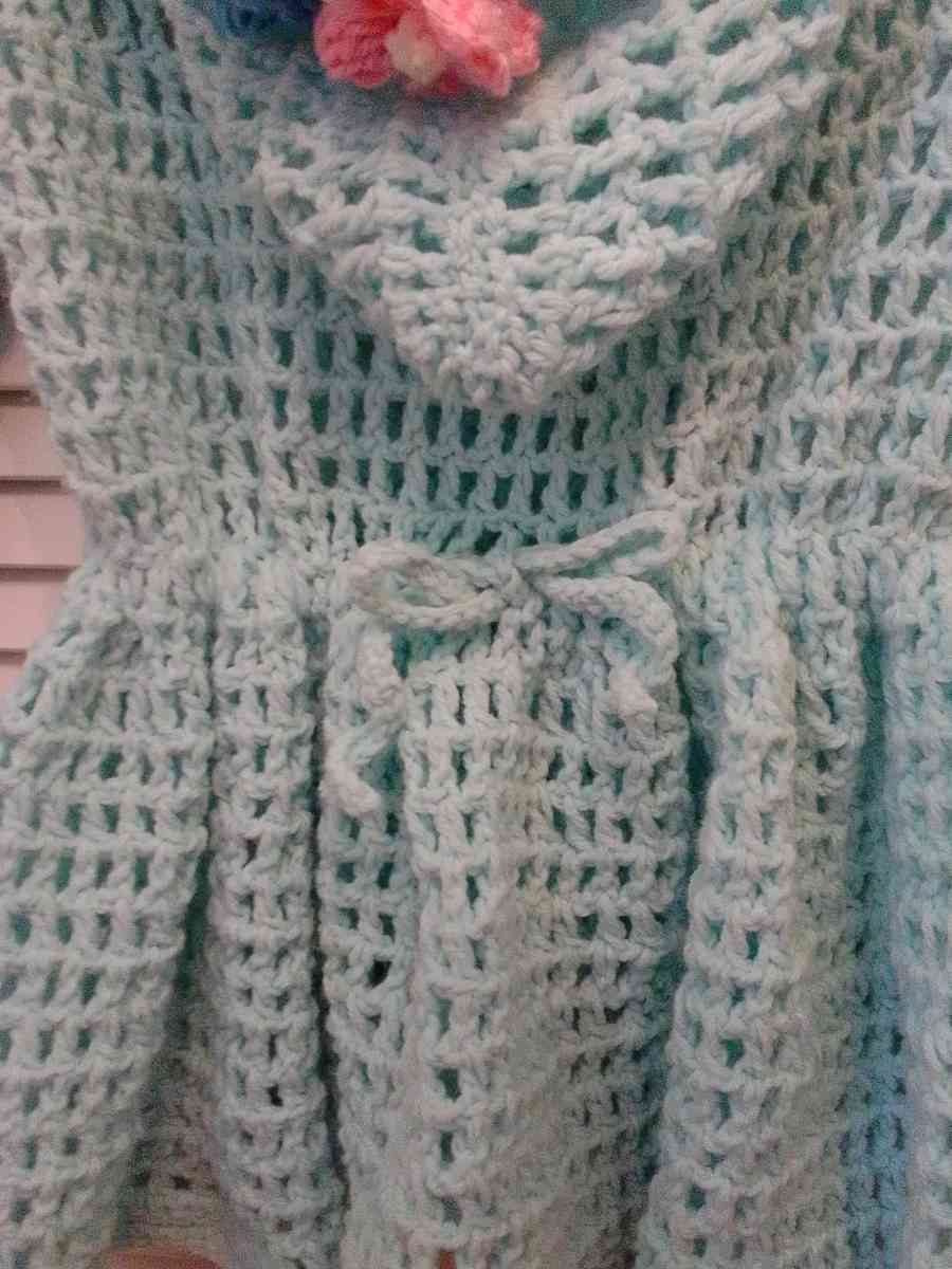 crocheted hoodie with puff flowers and heart wood buttons - Cuddebackville, New York - FleaMarketBay