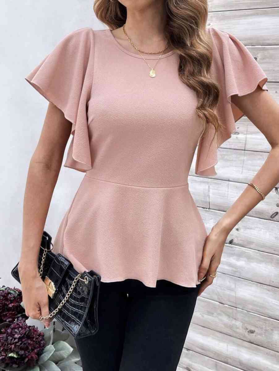 Clasi Womens Butterfly Sleeve Ruffle Hem T Shirt - Jamaica, New York - FleaMarketBay