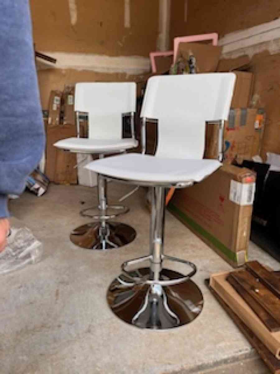 Adjustable White Leather Bar Stools - Easley, South Carolina - FleaMarketBay