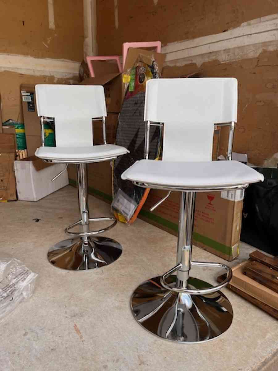 Adjustable White Leather Bar Stools - Easley, South Carolina - FleaMarketBay