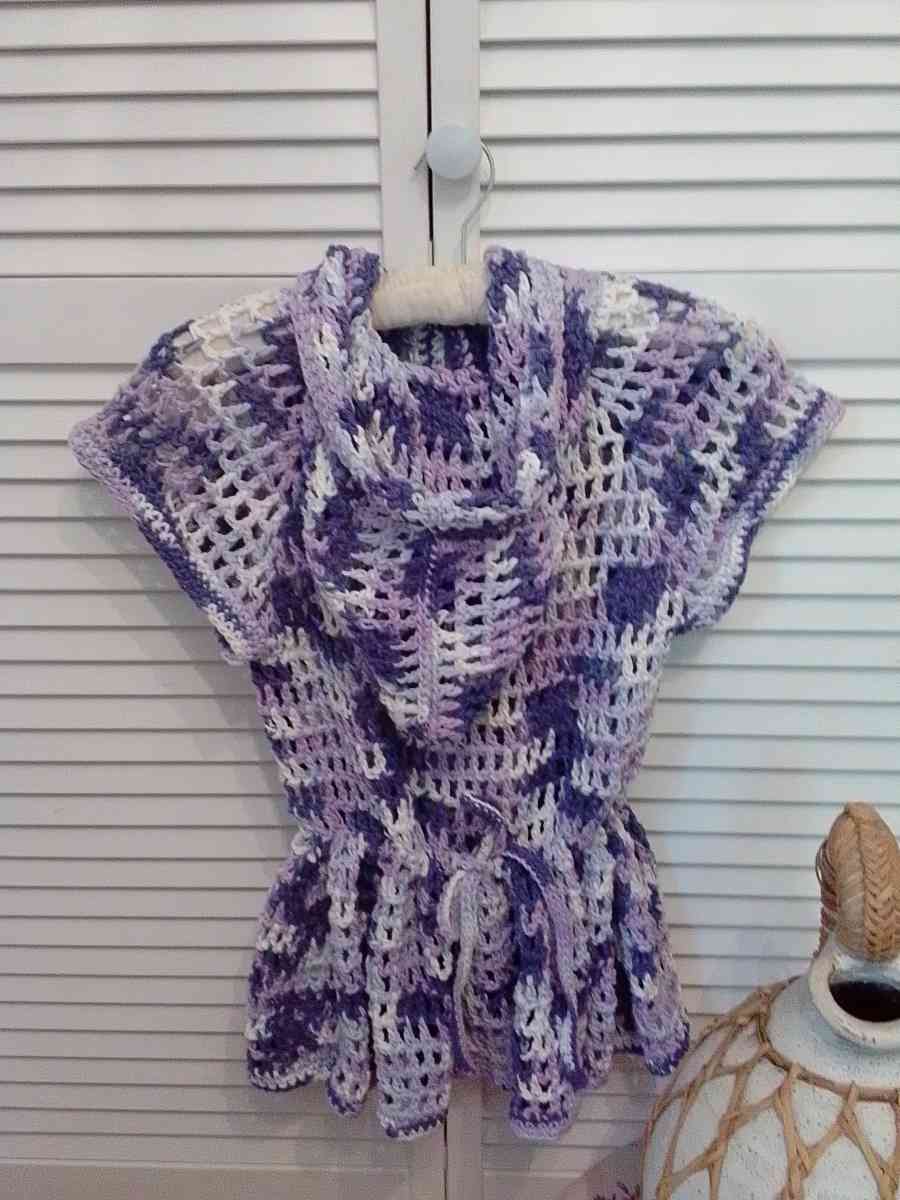 crocheted cotton girls hoodie - Cutchogue, New York - FleaMarketBay