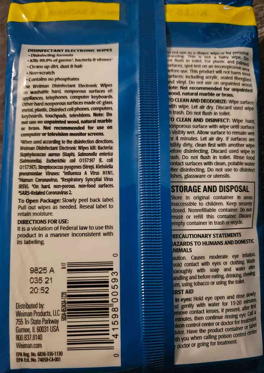 Weiman Disinfectant Electronic Wipes - Dublin, Ohio - FleaMarketBay