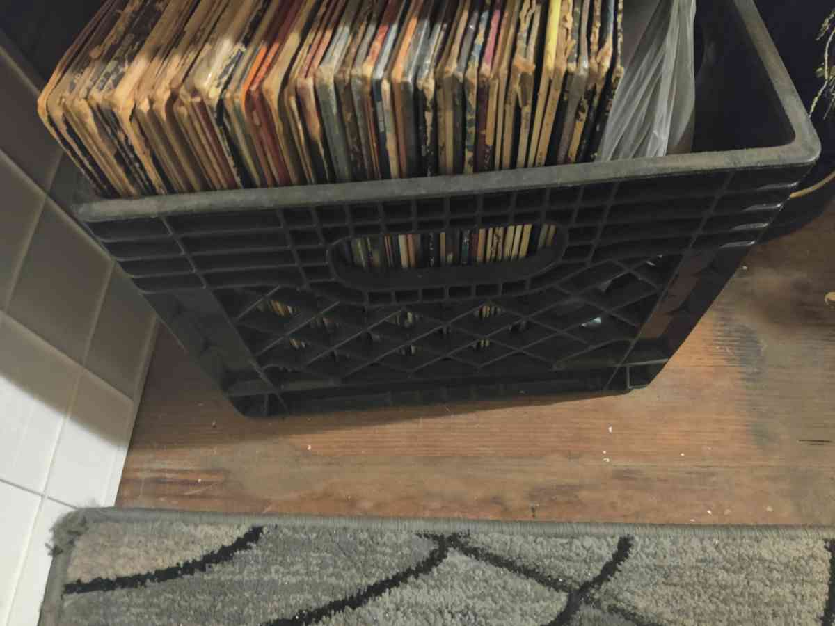 crate of vinyl albums
