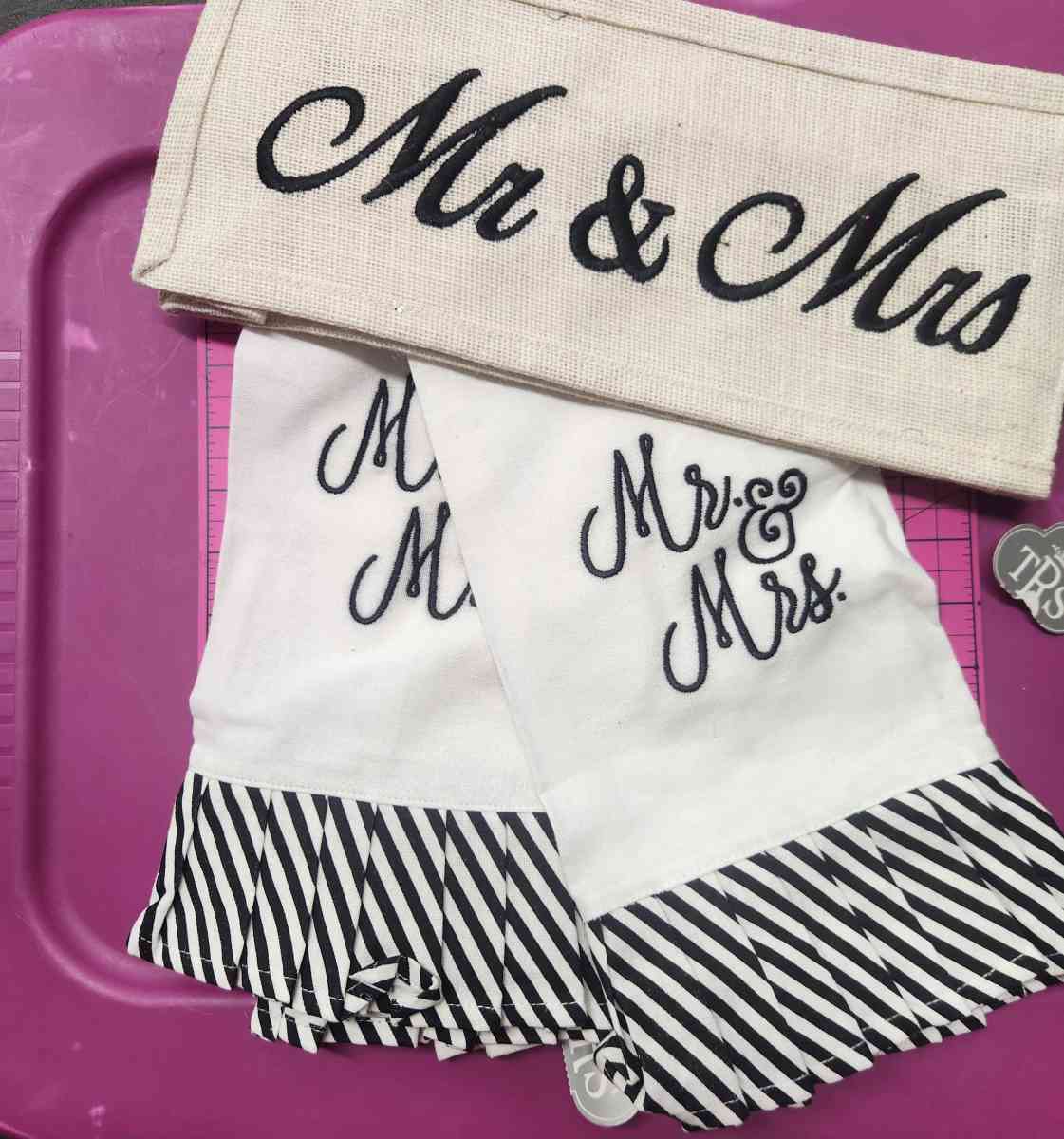 Newlyweds Gifts Lot 2 TRS Hand Towels Mr and Mrs  Wine Bag