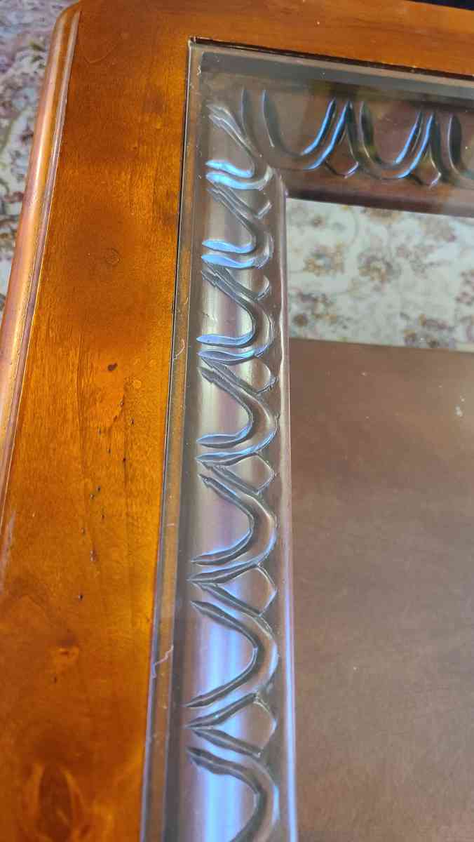 Decorated wooden coffee table 2 tier with glass top - Campbell, California - FleaMarketBay