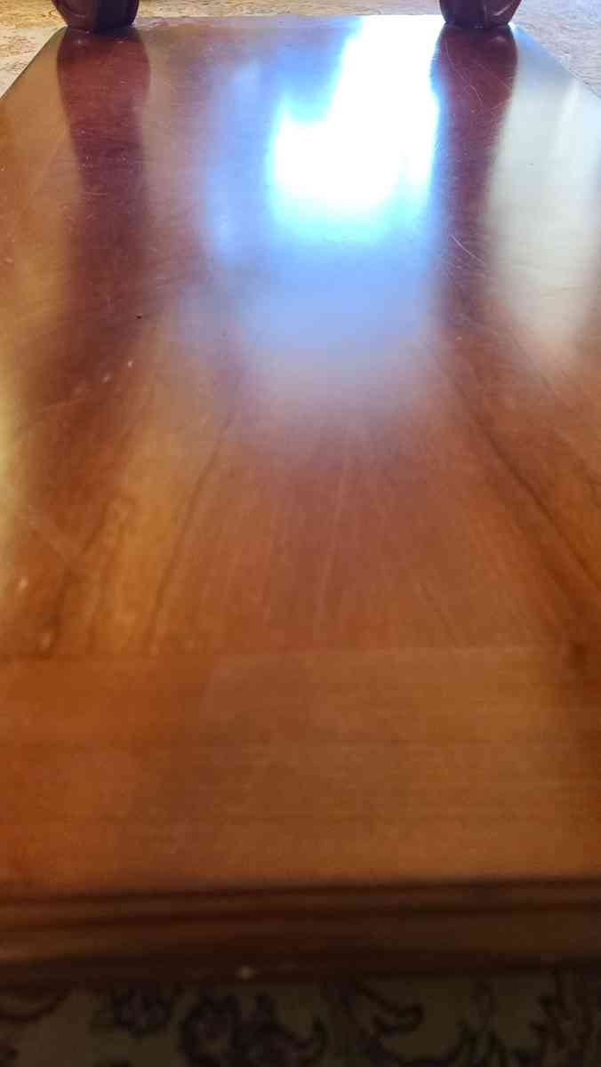 Decorated wooden coffee table 2 tier with glass top - Campbell, California - FleaMarketBay