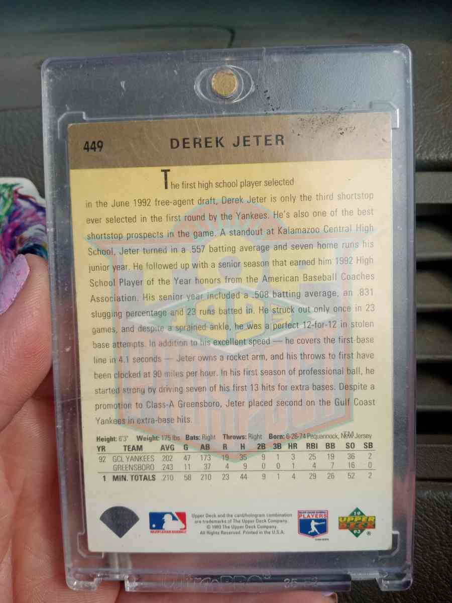1992 Derek Jeter Top Prospect Rookie Upper Deck Baseball Car - Gastonia, North Carolina - FleaMarketBay