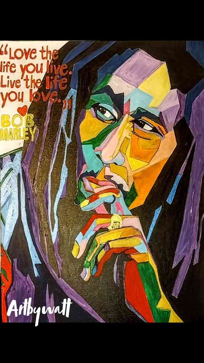 BOB MARLEY LOVE LIFE framed original artwork painting - Houston, Texas - FleaMarketBay