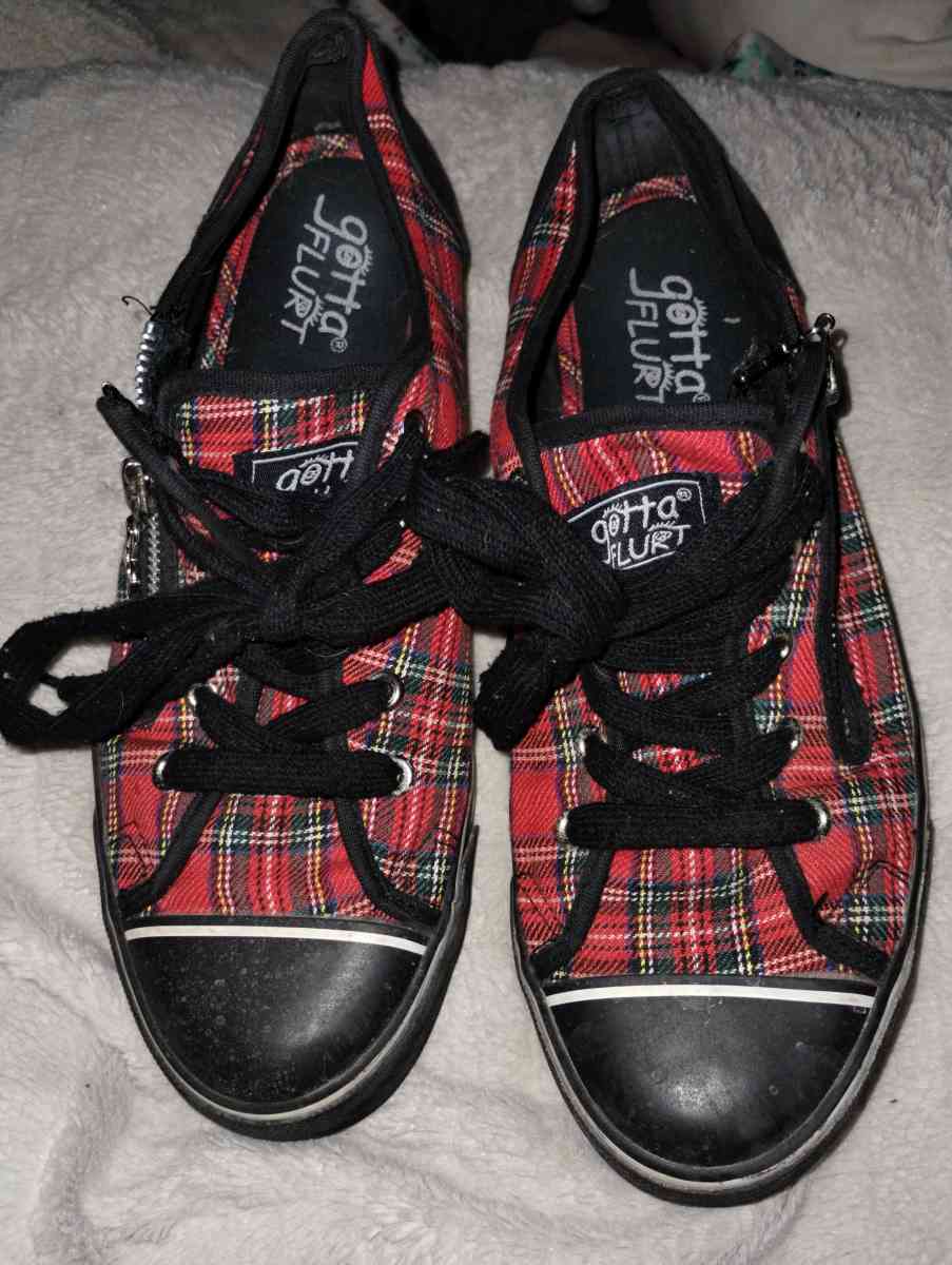 Red and black plaid sneakers by Gotta Flurt - Platte City, Missouri - FleaMarketBay