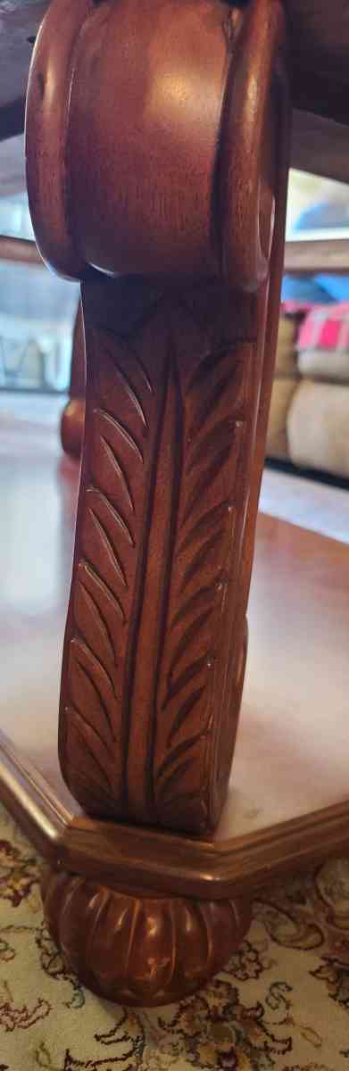 Decorated wooden coffee table 2 tier with glass top - Campbell, California - FleaMarketBay