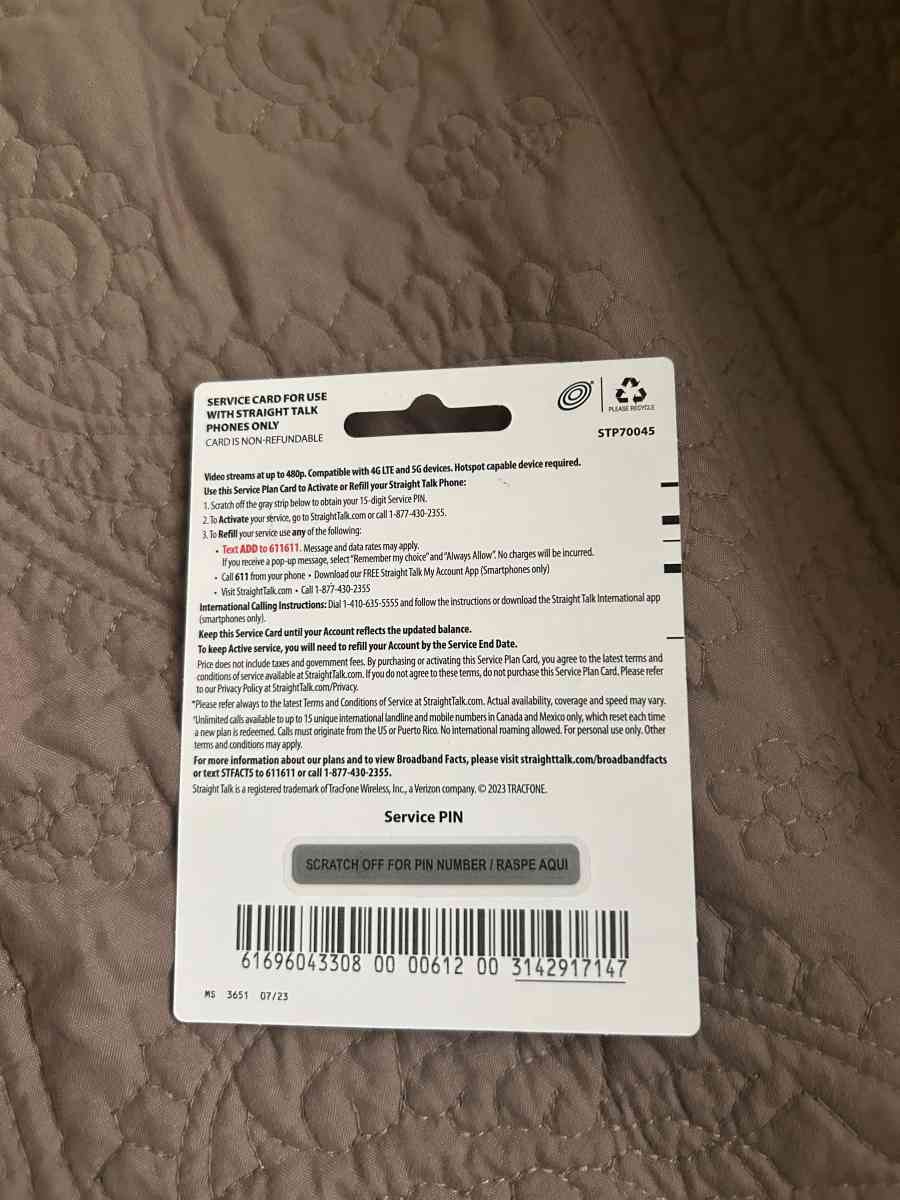 STRAIGHT TALK UNLIMITED SERVICE CARD FOR 30 DAYS - Fort Myers, Florida - FleaMarketBay