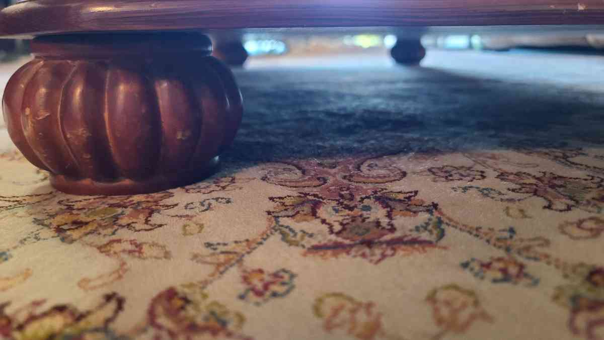 Decorated wooden coffee table 2 tier with glass top - Campbell, California - FleaMarketBay