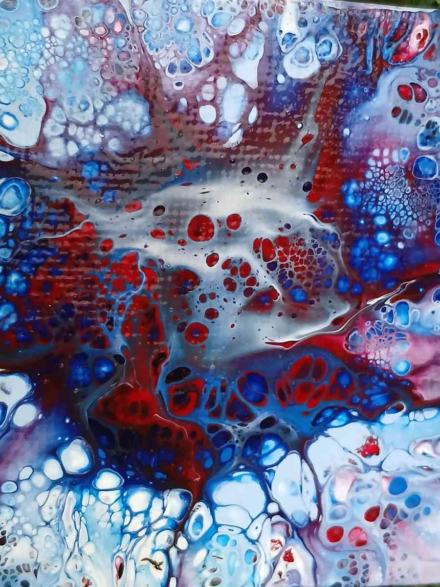 Orb Eruption Acrylic Pour Painted Magnetic Stretched Canvas - Kingston, Pennsylvania - FleaMarketBay