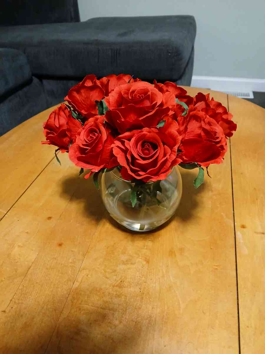 red roses in glass vase - Hamilton, Ohio