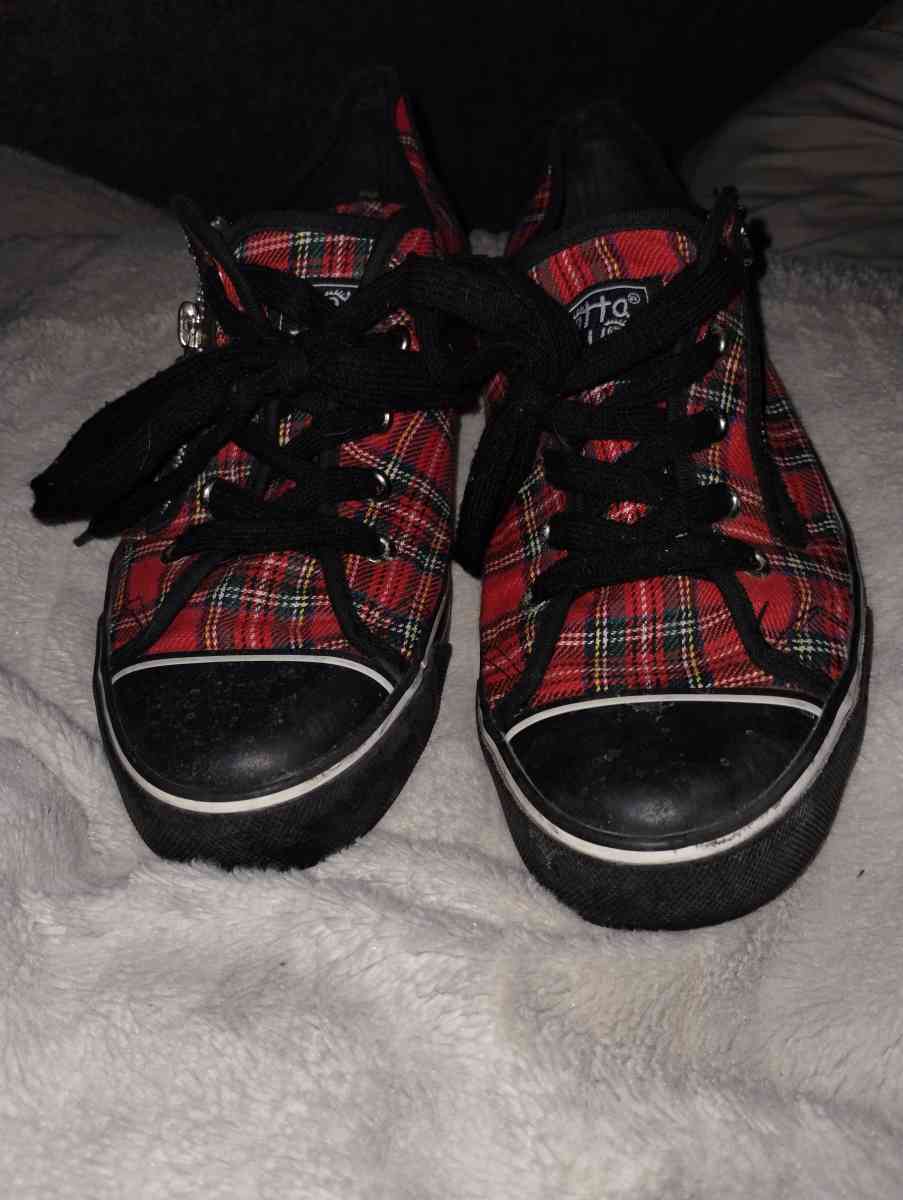 Red and black plaid sneakers by Gotta Flurt - Platte City, Missouri - FleaMarketBay