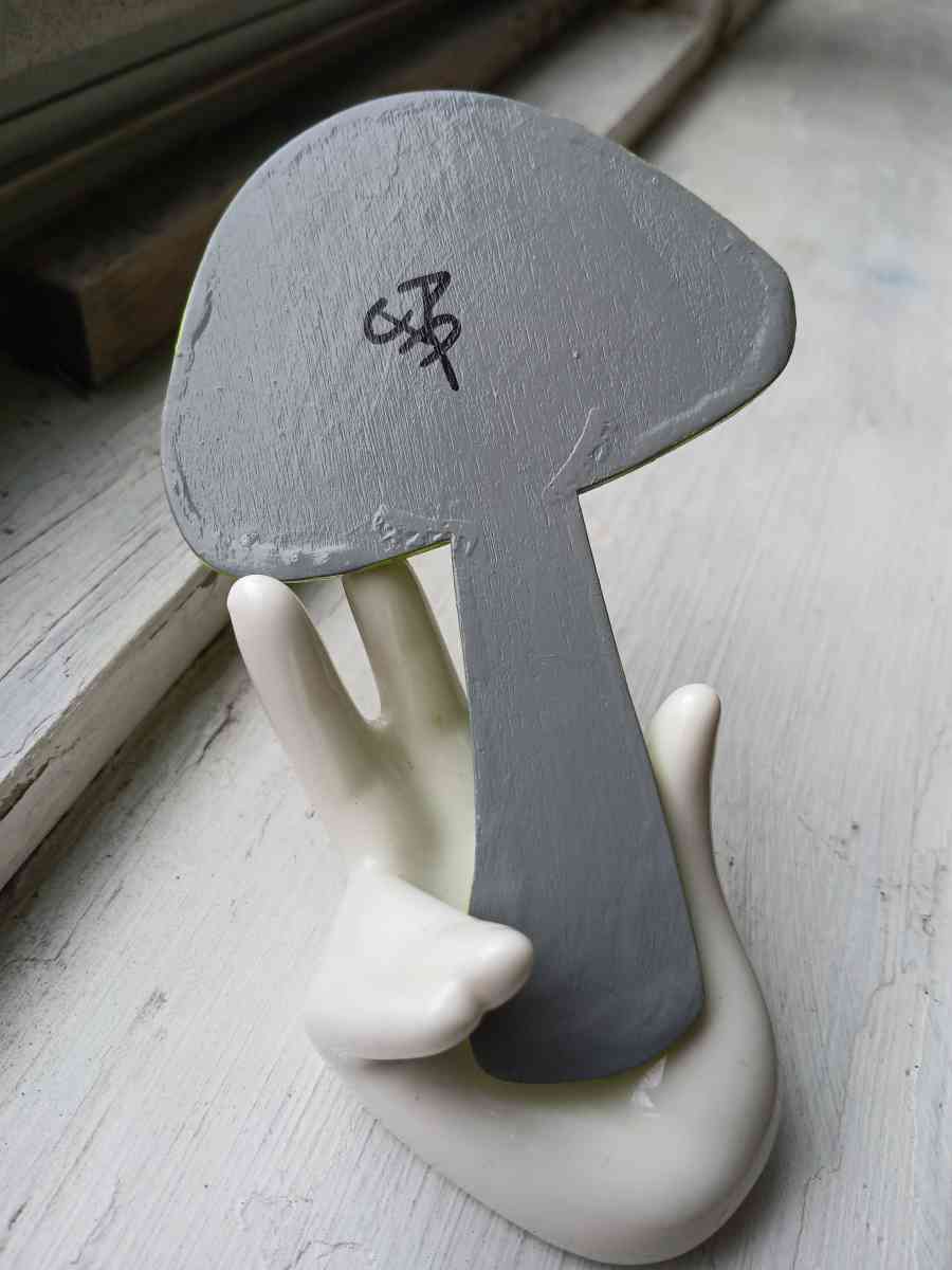 Cosmic Splatter Acrylic Pour Painted Wooden Mushroom - Kingston, Pennsylvania - FleaMarketBay