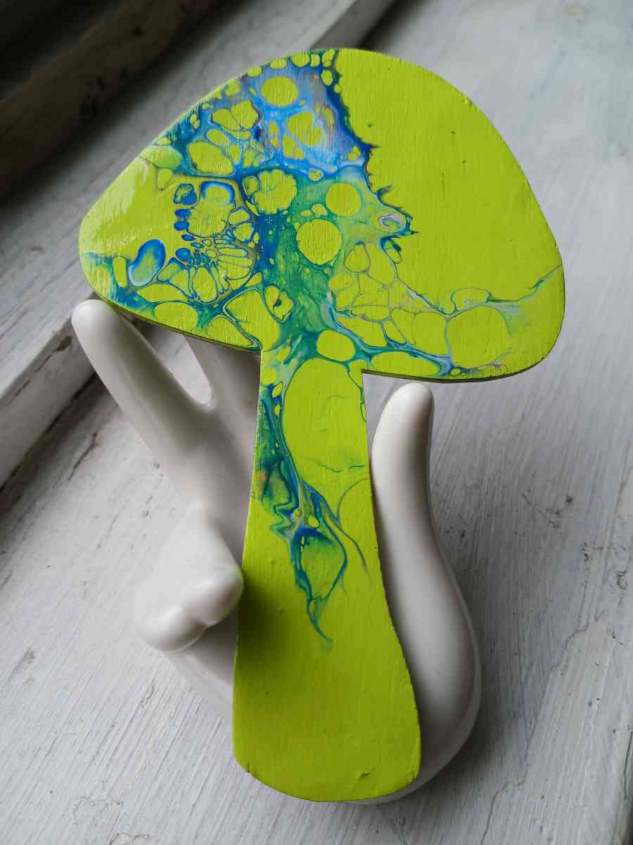 Cosmic Splatter Acrylic Pour Painted Wooden Mushroom - Kingston, Pennsylvania