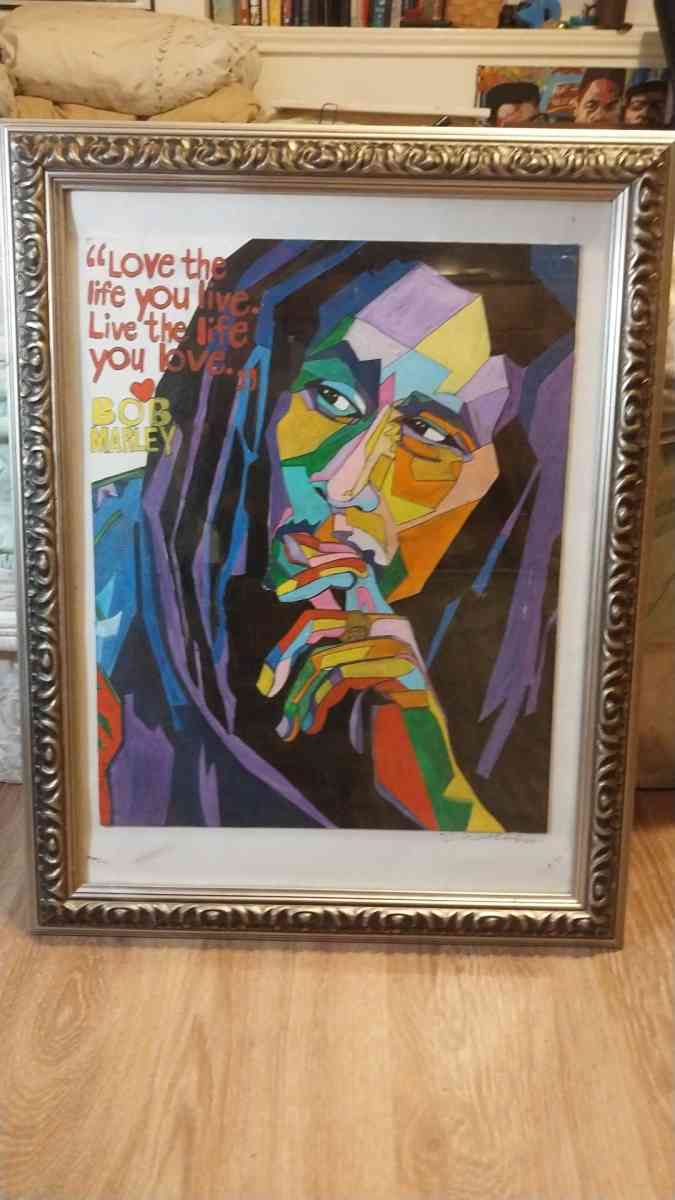 BOB MARLEY LOVE LIFE framed original artwork painting - Houston, Texas