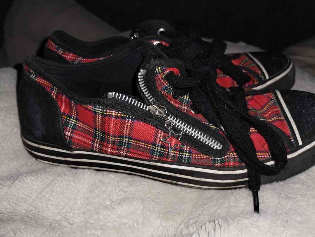 Red and black plaid sneakers by Gotta Flurt - Platte City, Missouri - FleaMarketBay