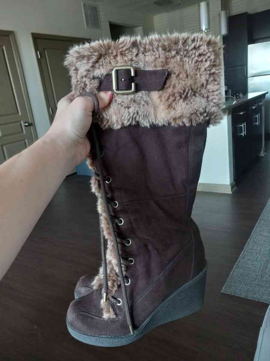 Womens Wedge Fur Boots
