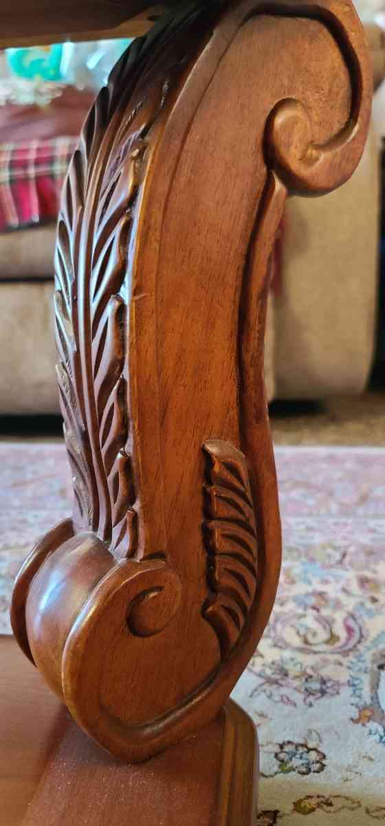 Decorated wooden coffee table 2 tier with glass top - Campbell, California - FleaMarketBay