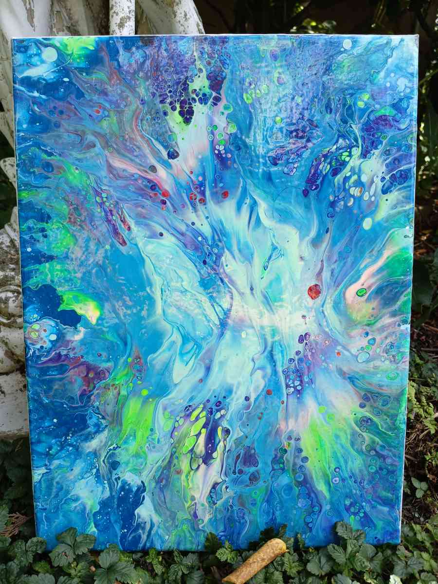 Jungle Brain Waves Absract Acrylic Paint Poured 12x16 Stretc - Kingston, Pennsylvania - FleaMarketBay