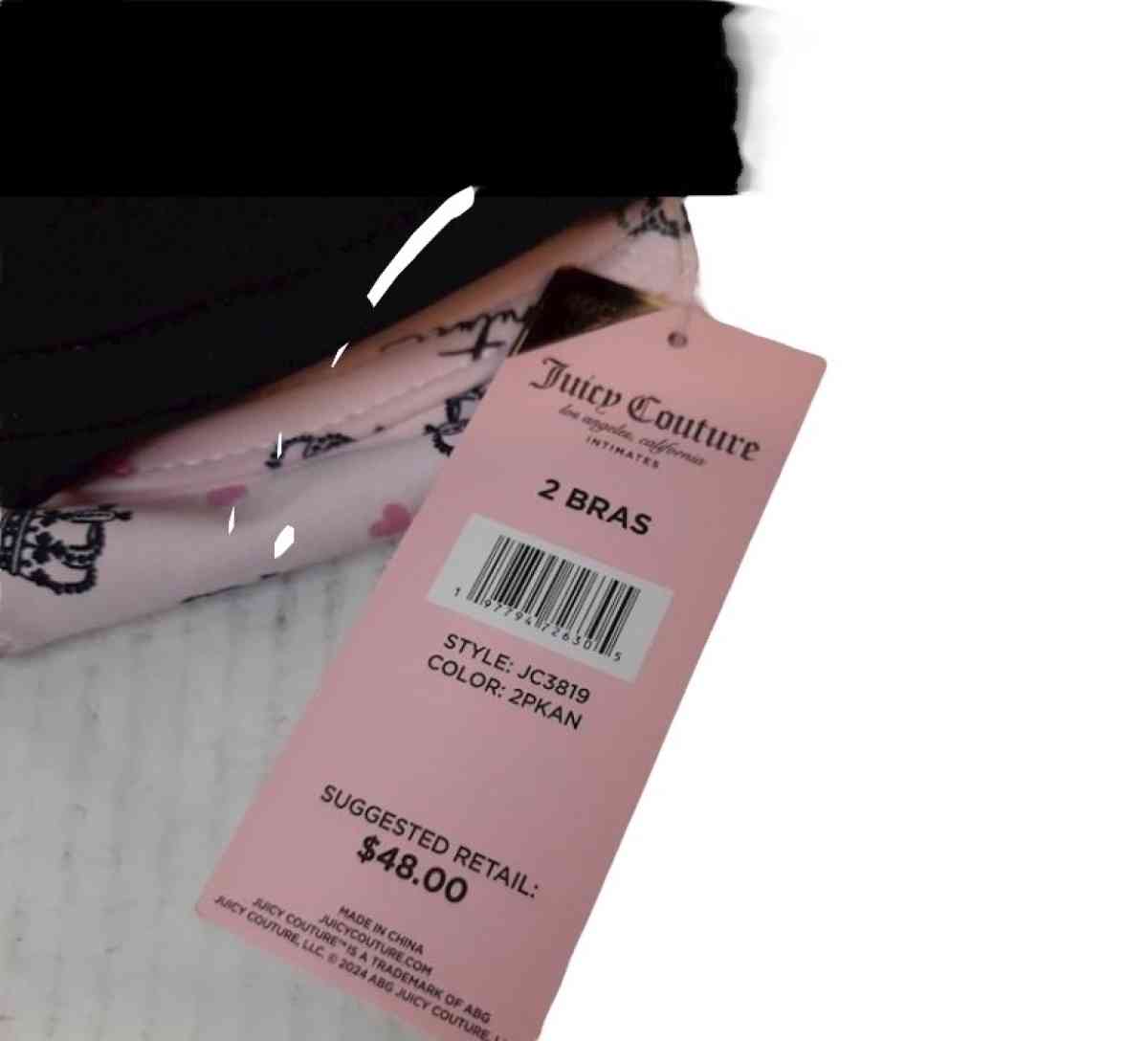 Juicy Couture NWT Bra Set Pink W Logo  Black Size 40C - Chicago Heights, Illinois - FleaMarketBay