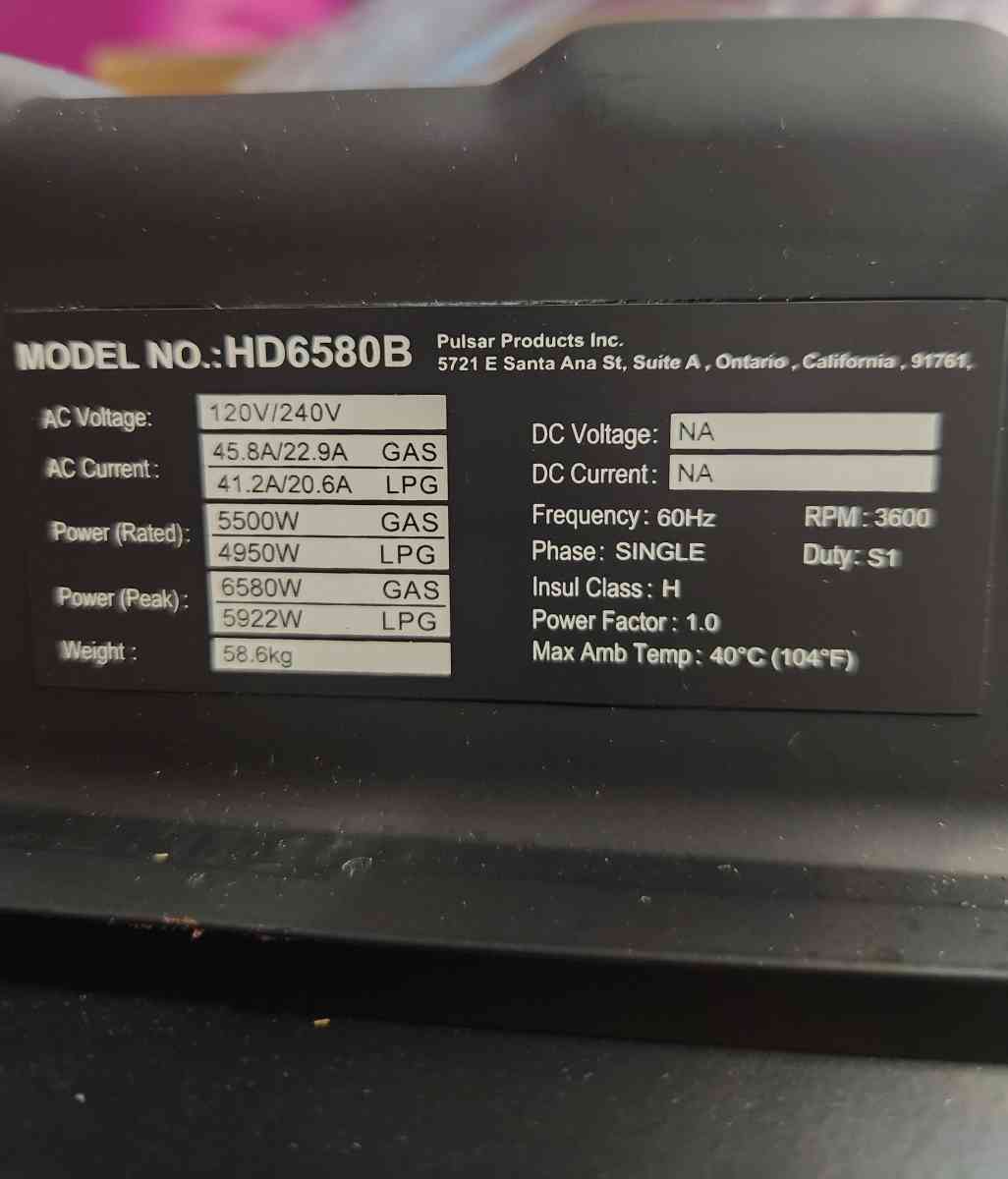 NEW Pulsar Generator 65805300 Watt Dual Fuel Gas AND Propane - Kenner, Louisiana - FleaMarketBay