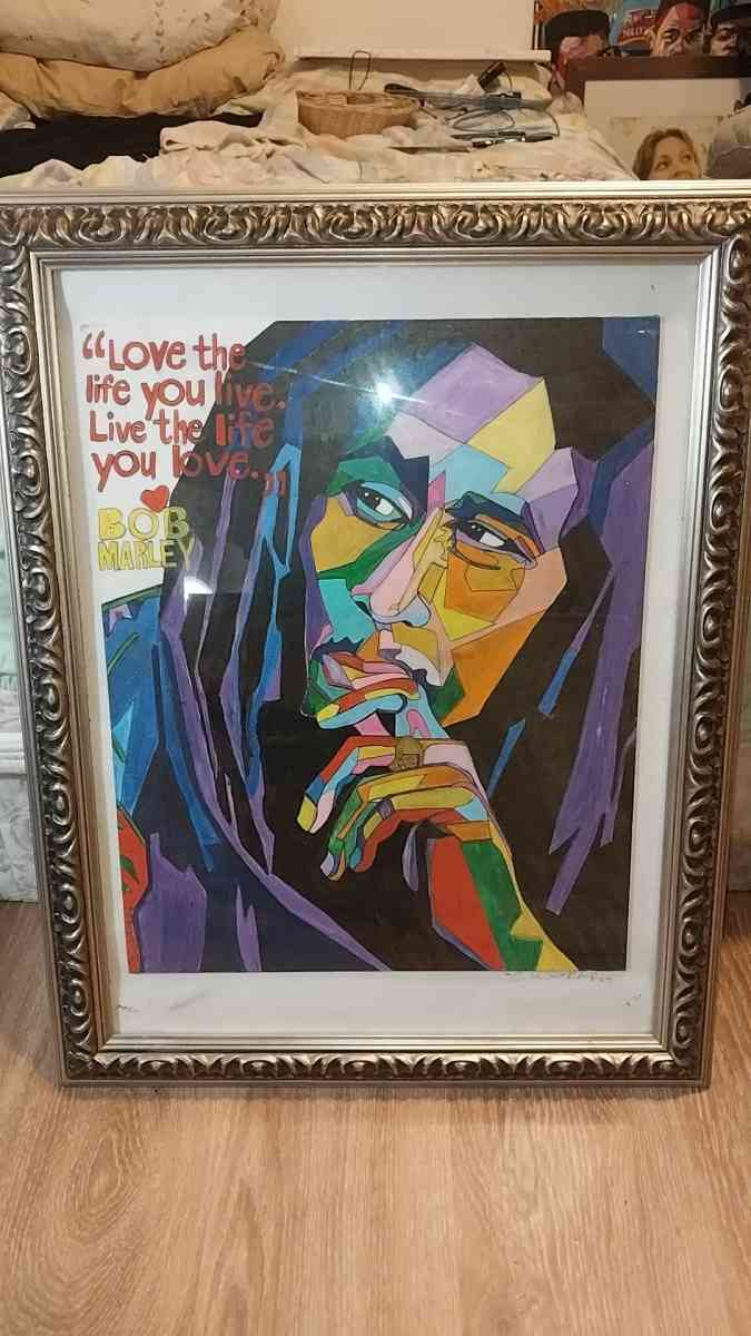 BOB MARLEY LOVE LIFE framed original artwork painting - Houston, Texas - FleaMarketBay