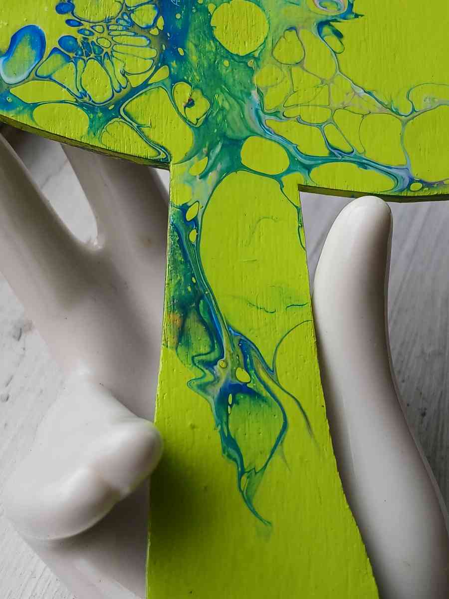 Cosmic Splatter Acrylic Pour Painted Wooden Mushroom - Kingston, Pennsylvania - FleaMarketBay