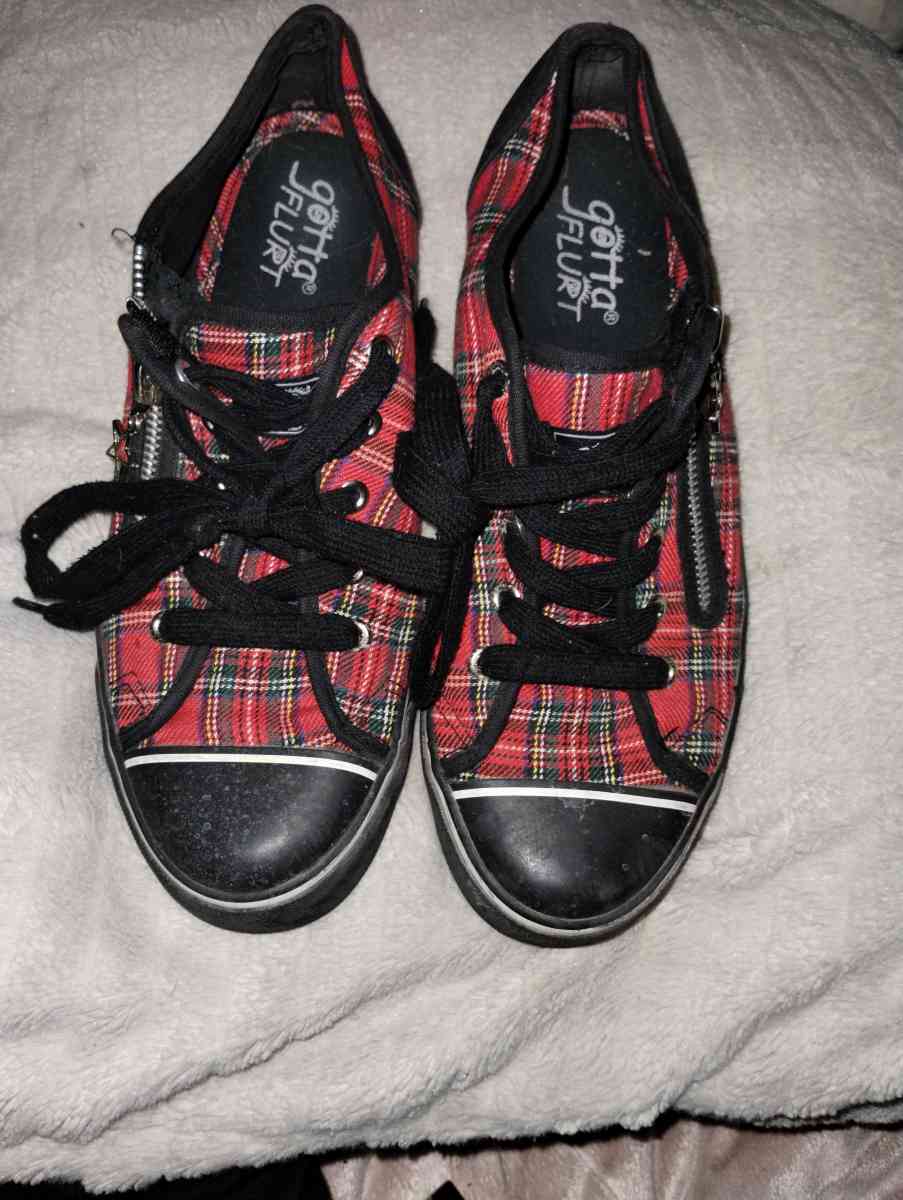 Red and black plaid sneakers by Gotta Flurt - Platte City, Missouri - FleaMarketBay