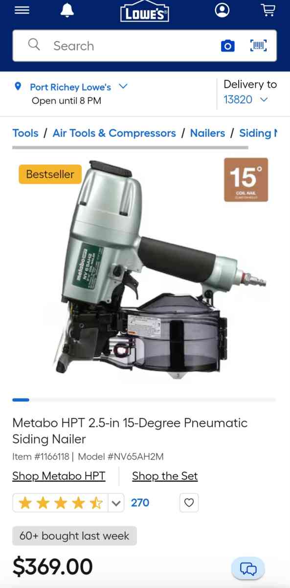 Metabo HPT Pneumatic Coil Siding Nailer - Homosassa, Florida - FleaMarketBay