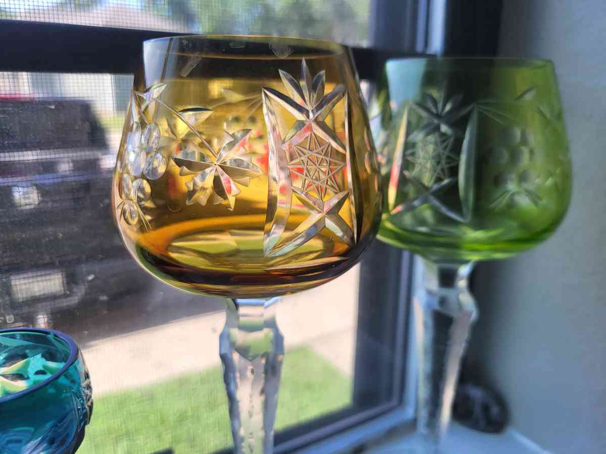 set of 6 1960s BOHEMIAN crystal cut to clear wine glasses - Texarkana, Texas - FleaMarketBay